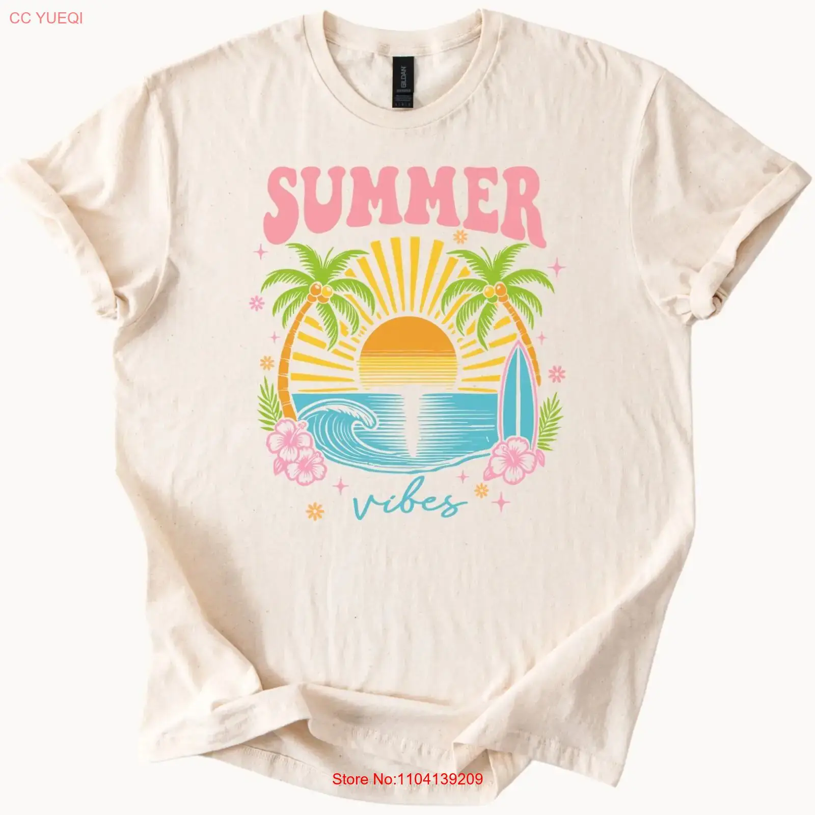 Vintage Vibes Fashion - Camiseta Summer Vibes: Praia, Pôr do