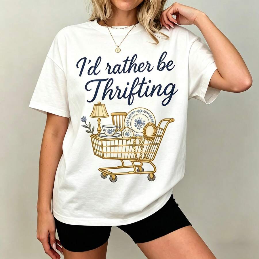 Thrift Vintage Fashion Usa - Camiseta Gráfica 100% Algodão 'Eu Preferiria