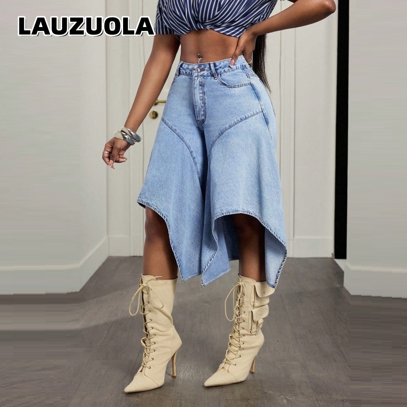 Denim Skirt Midi Vintage - Shorts de Denim Femininos com Barra