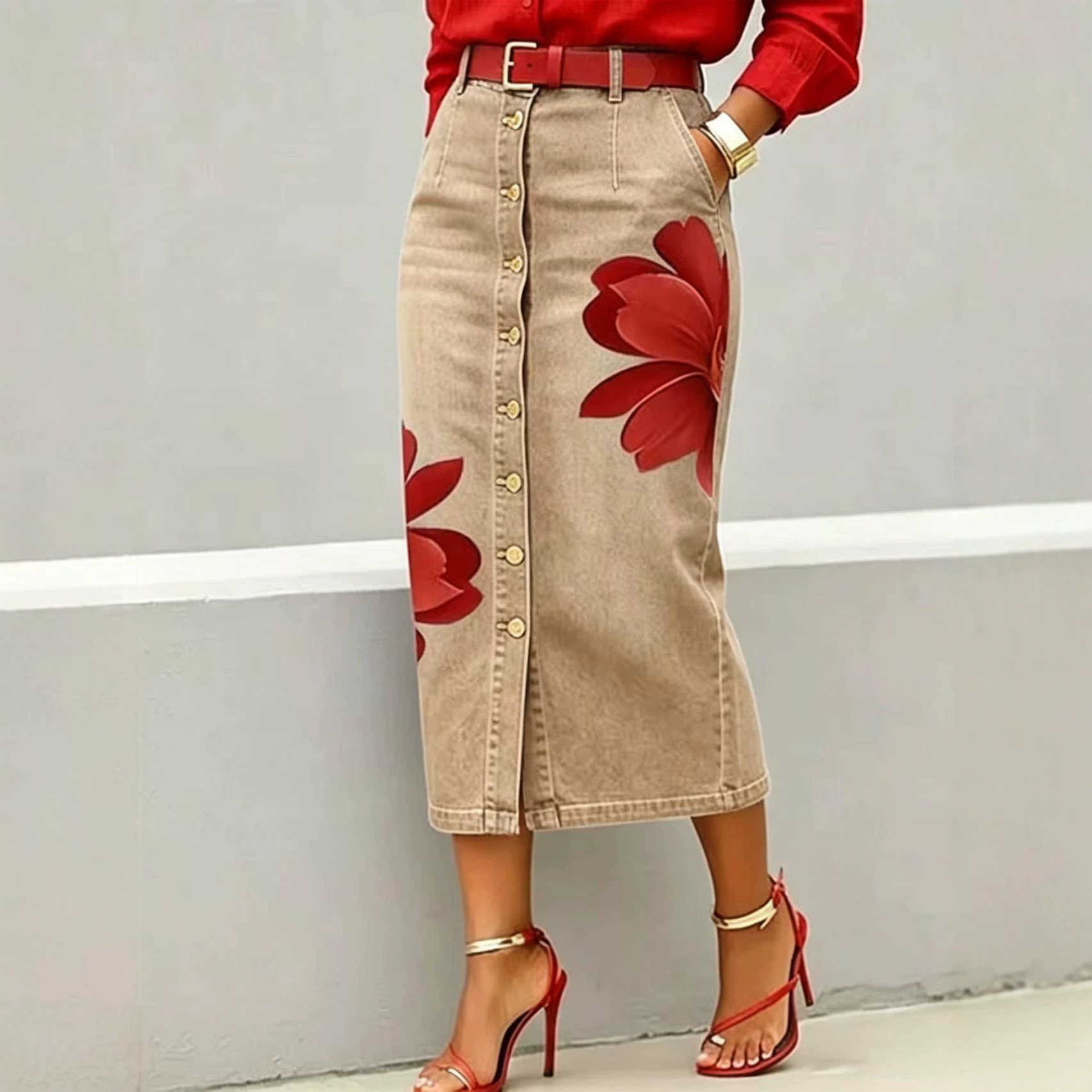 Saia Midi de Jeans com Estampa - Denim Skirt Midi Vintage avaliação e preço