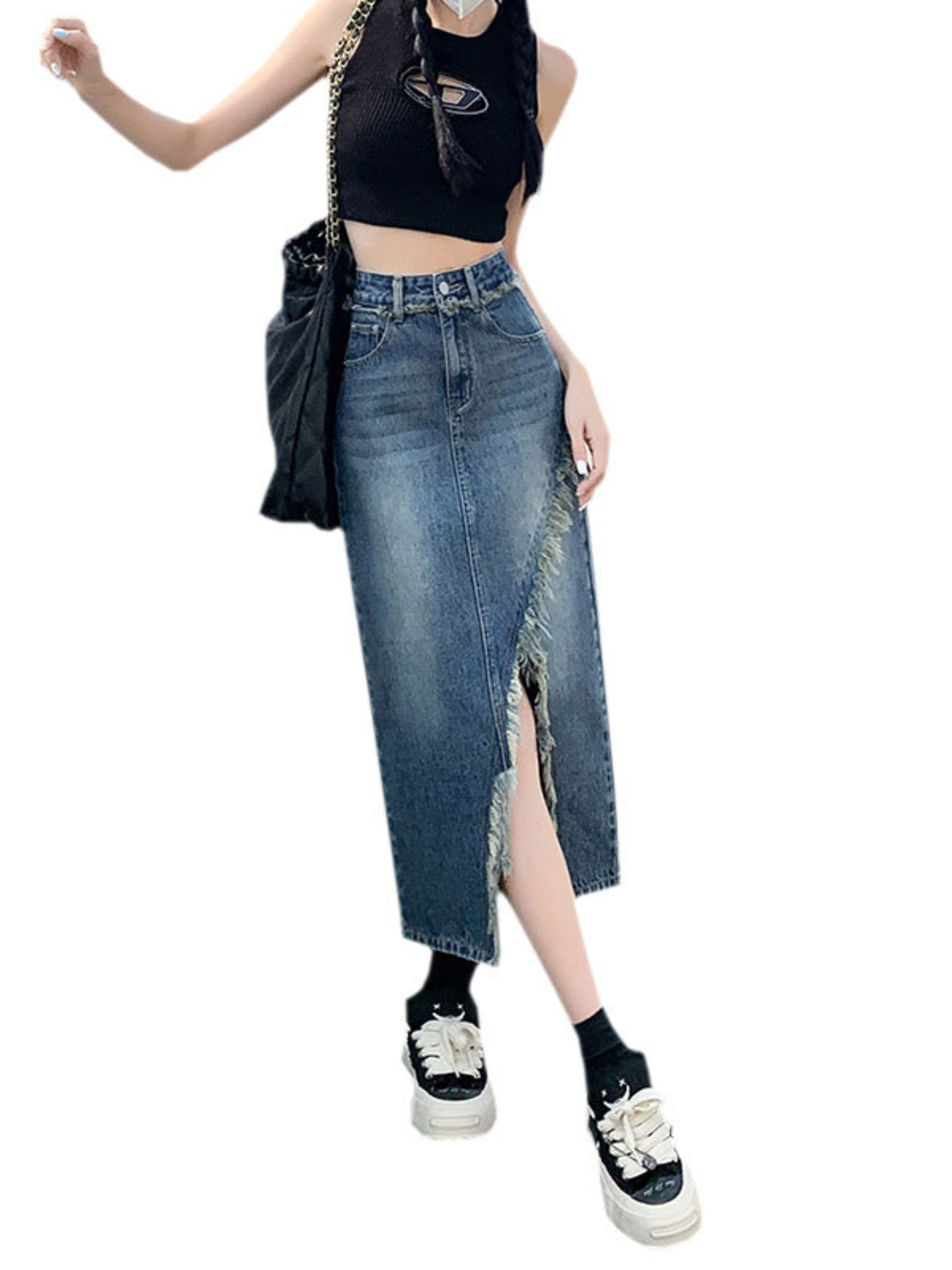 Saia Jeans Feminina de Cintura - Denim Skirt Midi Vintage avaliação e preço