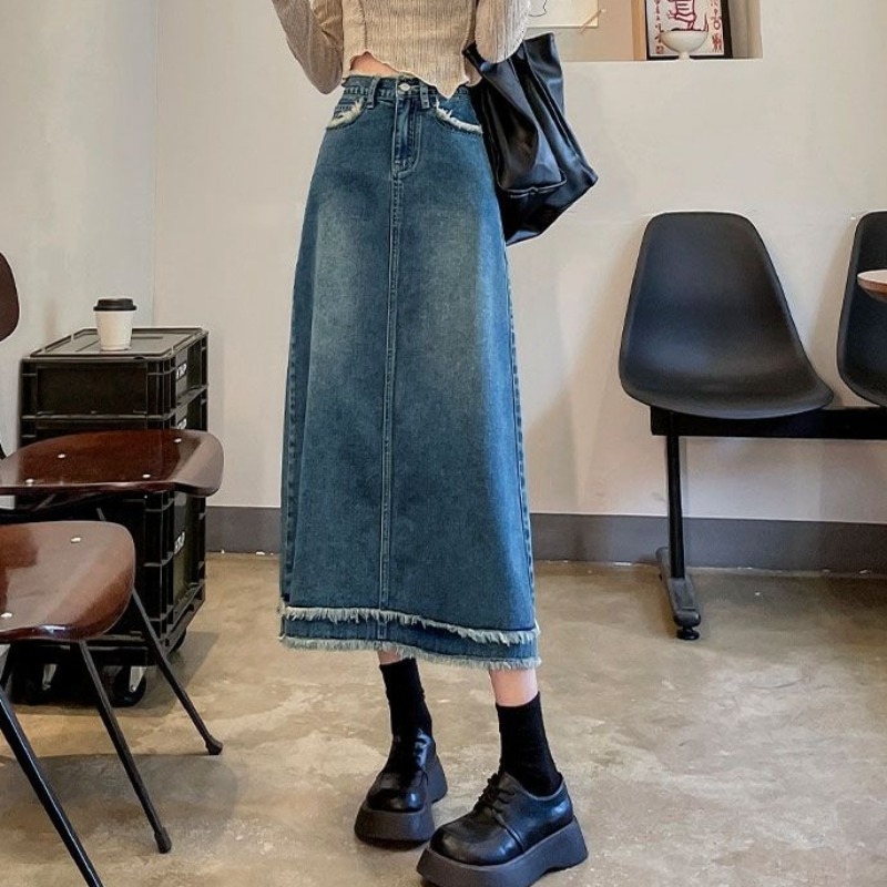 Saias Femininas Midi Moda Cint - Denim Skirt Midi Vintage avaliação e preço
