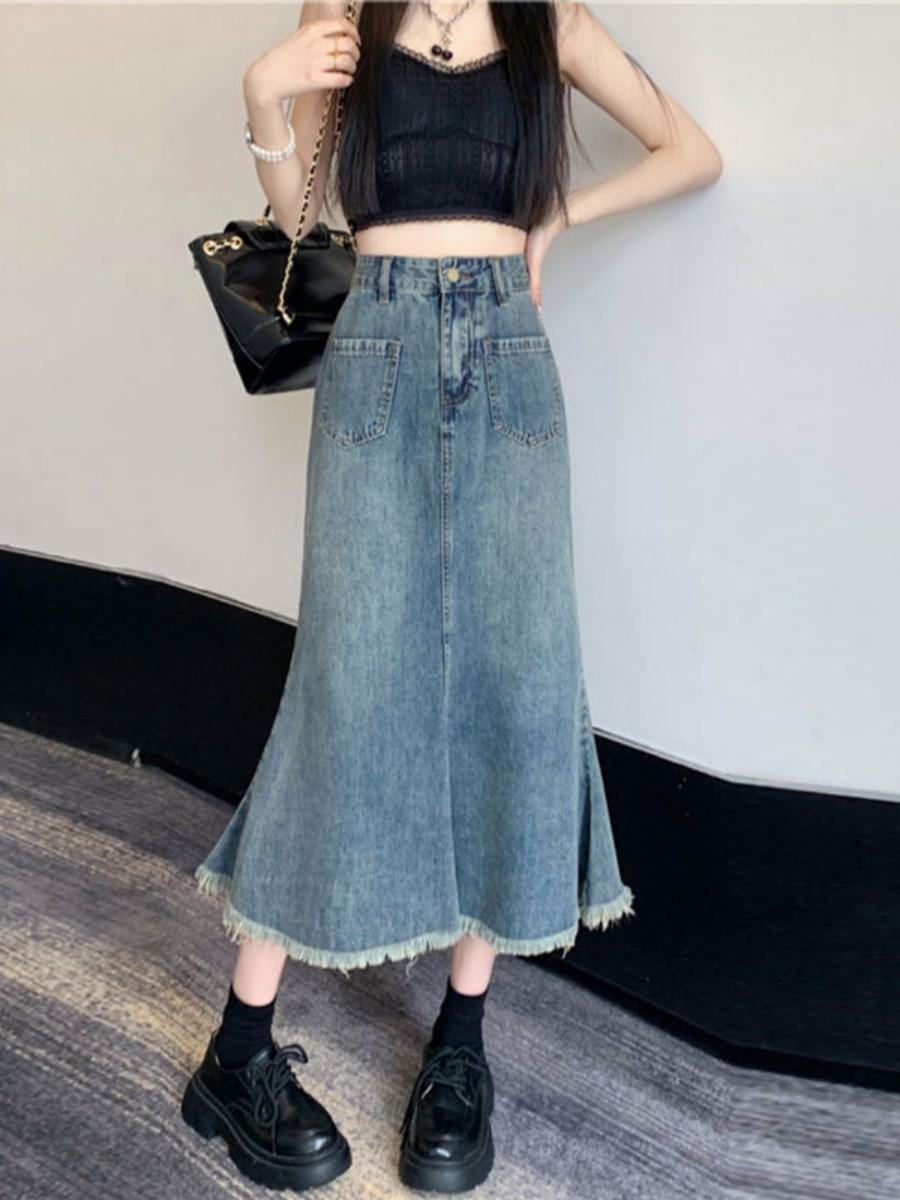 Saia Midi de Cintura Alta em A - Denim Skirt Midi Vintage avaliação e preço