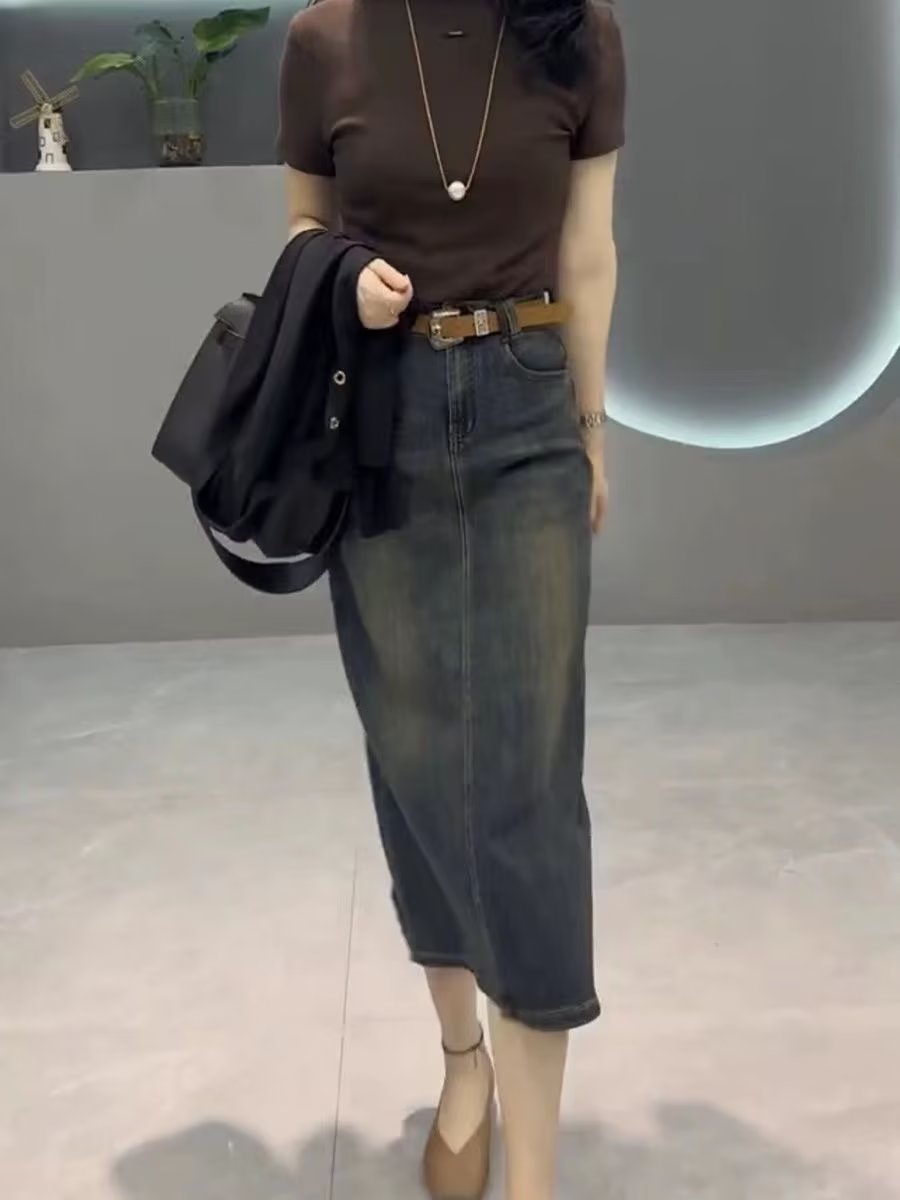 Saia Jeans Midi Feminina de Ci - Denim Skirt Midi Vintage avaliação e preço